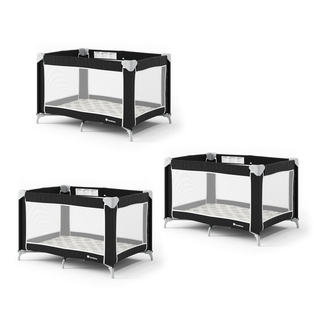 Foundations Sleep 'N Store Baby Play Yard 3 Pack for Hotels, Graphite