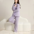 thumbnail image 6 of Telankuip 2 Piece Fuzzy Pajama Sets Long Sleeve Lapel Button down Tops Wide Leg Pants Plush Soft Comfort Winter Warm Loungewear Sleewear Outfits with Pockets 5-Purple XL, 6 of 8