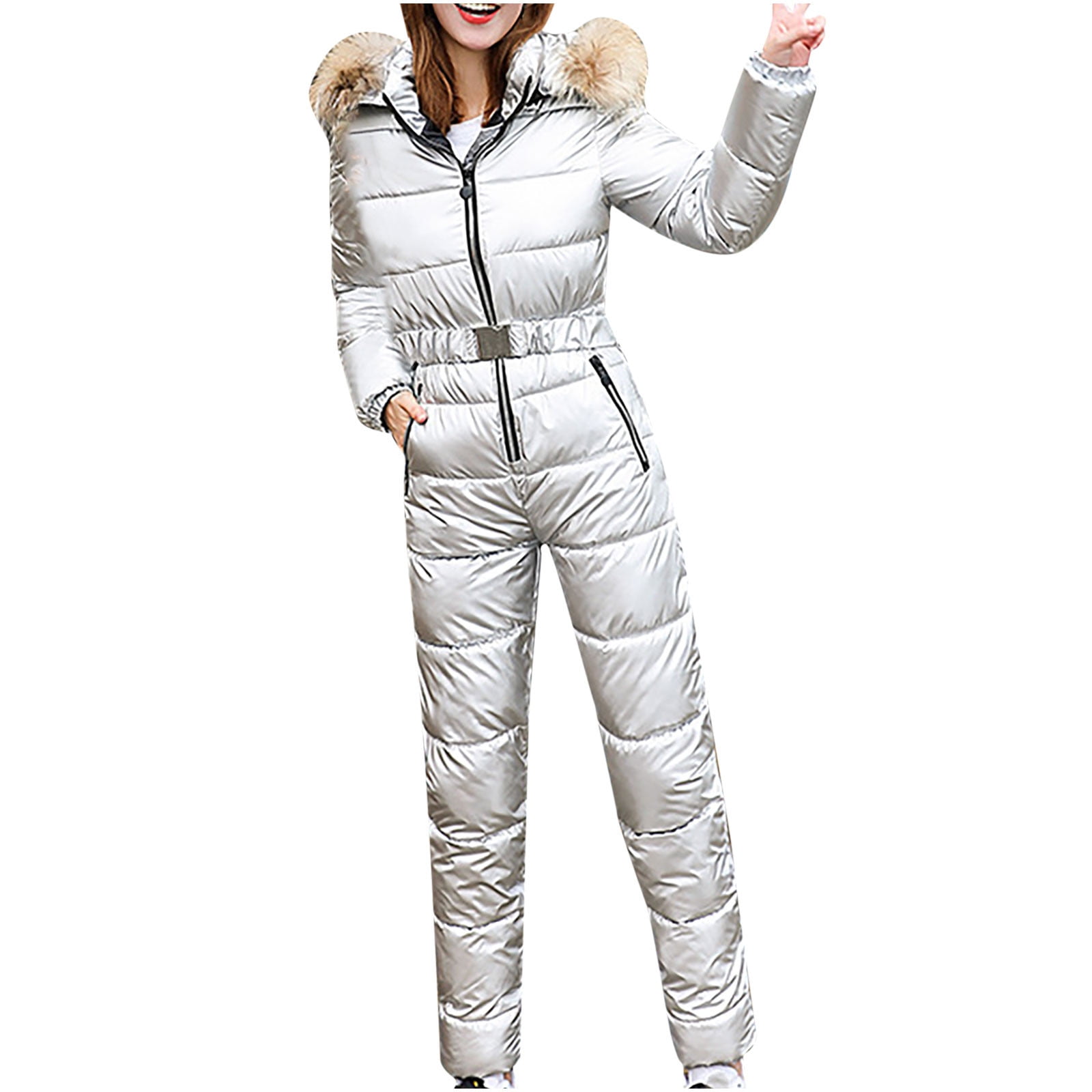 onderwijs plannen Zonder Jumpsuits for Women Warm Winter Outdoor Snow Sports Slim Fit Hooded  Snowsuit Breathable Holiday Ladies Bodysuits khaki pants for men (X-Large,  Silver) - Walmart.com