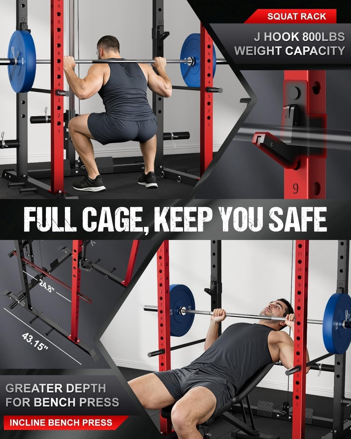 2000LBS Power Cage Squat Rack with LAT Pulldown System, Multi-Function Weight Cage Strength Training Machine, Home Gym Workout Cage with Multiple Attachments for Garage & Home Fitness