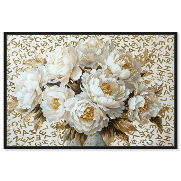 Gold Fashion Arrangement Canvas Classic Fashion Floral Wall Art by Art Remedy, Black Frame, 15" x 10"
