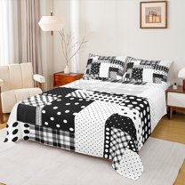 Manfei Kawaii Dot Pattern Bed Sheets,White Wave Point King Sheets,Black Geometric Grid Sheet Set For Girl,Super Cozy Room Decor,4 Pieces