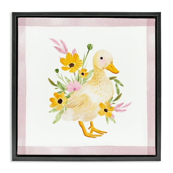 Stupell Industries Duck & Yellow Daisies Animals & Insects Painting Black Floater Framed Canvas Art Print Wall Art, 18 x 18