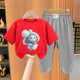 thumbnail image 2 of Odeerbi 2-12 Años Niño Niña Conjunto de Verano Camiseta de Manga Corta de Algodón Ice Silk Pantalón de Chándal Conjunto de Dos Piezas de Ropa Interior Estampada, 2 of 4