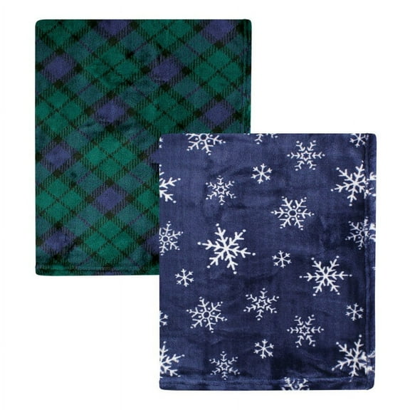 Hudson Baby Unisex Baby Silky Plush and Coral Fleece Blanket, Black Watch Plaid, 30x36 inches