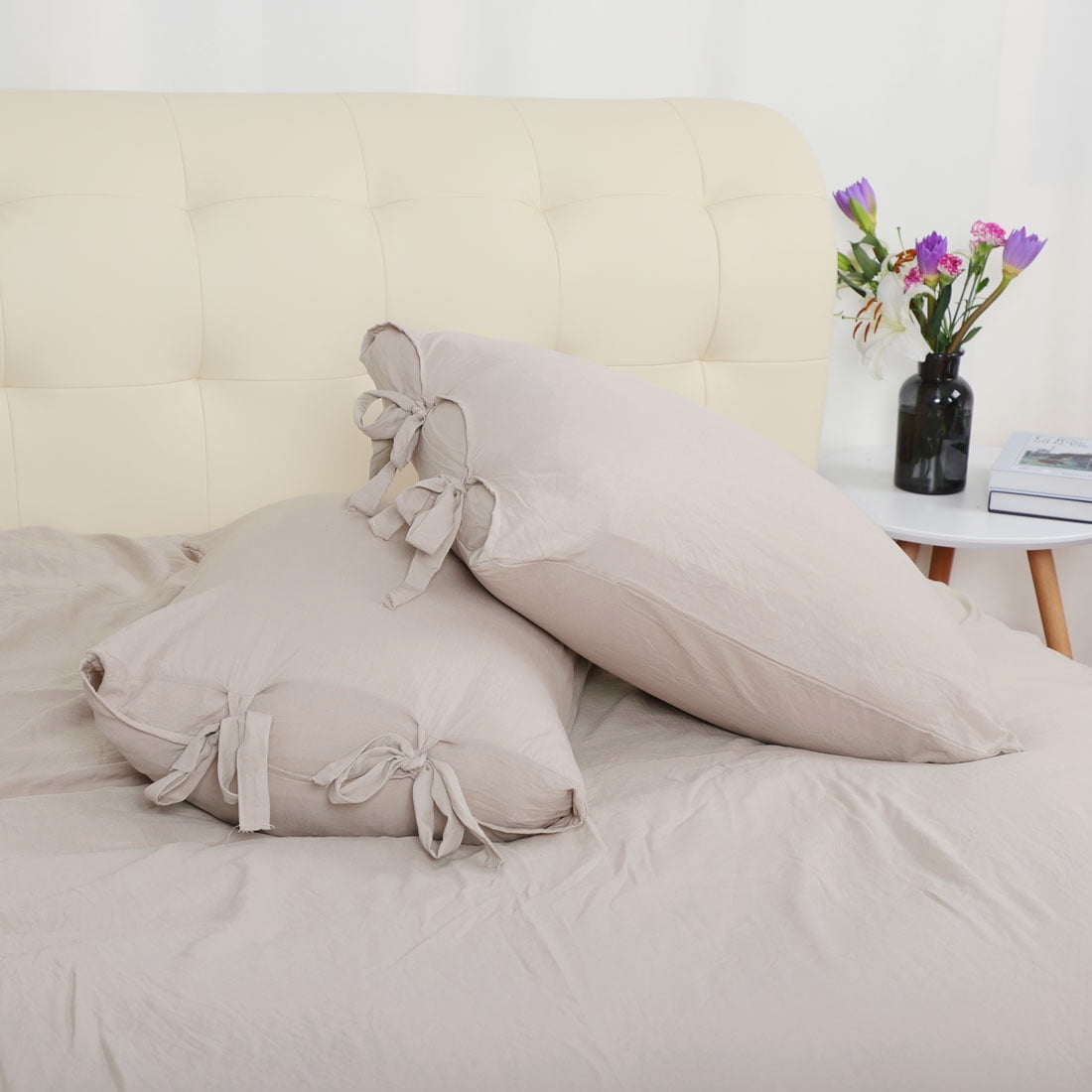 Unique Bargains Washed Cotton Duvet Cover Pillowcase Bedding Set King Tan