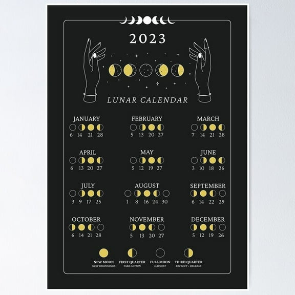 2023 Lunar Calendar, Moon Phase Calendar Poster- Unframed Poster | Wall Art | Perfect For Home Decor & Gifts, 8x12