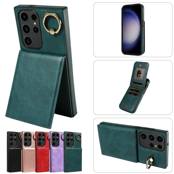 TECH CIRCLE For Galaxy S24  Wallet Case with Card Holder, Thin Slim PU Leather Finger Ring Kickstand Shockproof Protective Magnetic Women Men Phone Cover for Samsung Galaxy S24 Plus 6.6",Green