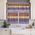 thumbnail image 4 of 3 Piece Kitchen Curtains and Valances Set Farmhouse Purple Brown Cafe Curtains 24 Inch Length Vintage Wooden Striped Valance & Tier Curtain for Living Room Bedroom Small Window 54"x18"+27"x24"*2, 4 of 6