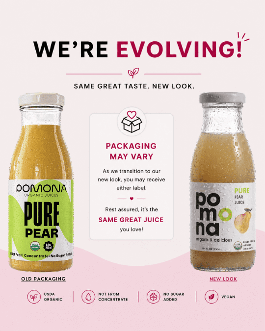 Pomona Organic Juices Pure Pear Juice, 8.4 Ounce Bottle (Pack of 12)