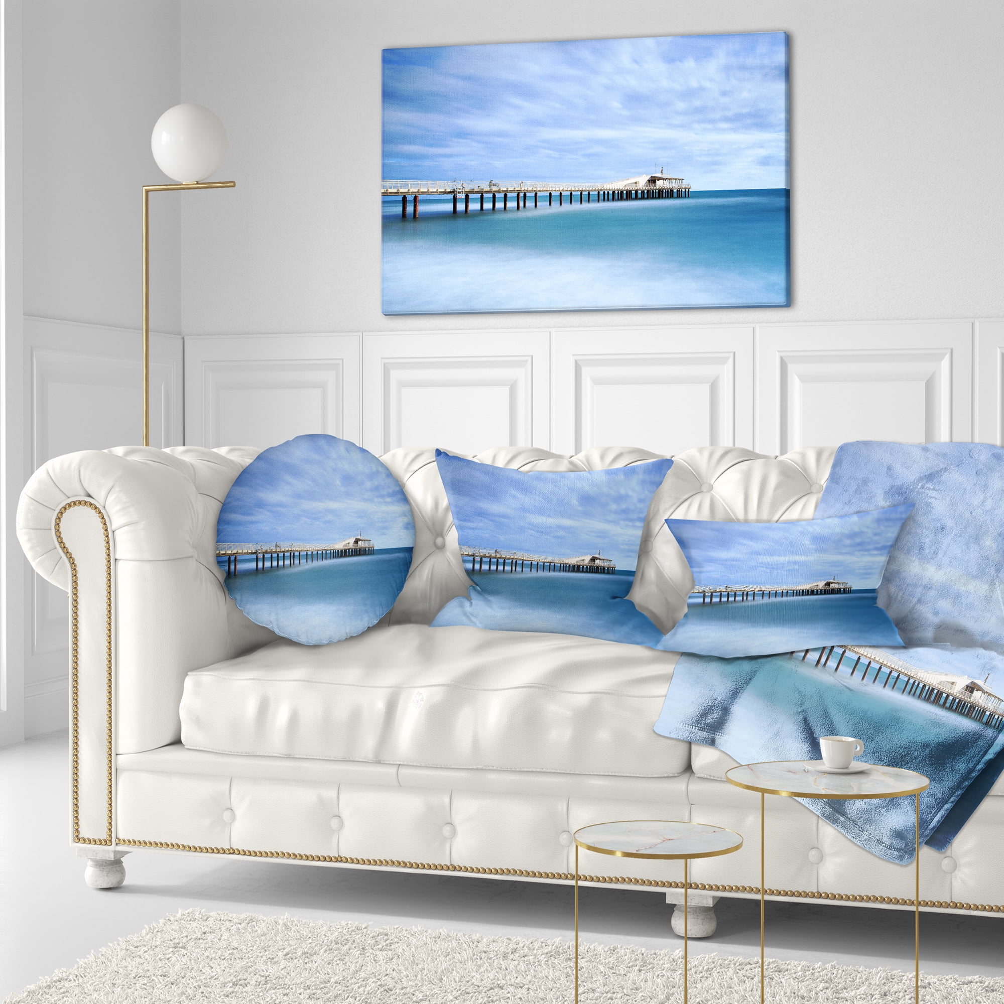 Designart Pier Infinite to Blue Sea - Seascape Throw Pillow - 12x20