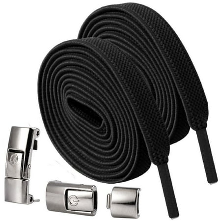 

Fashion Kids Adult Unisex Accessories Sports 1 Second Locking ShoeLaces Flat Sneakers No Tie Shoe laces Lazy Laces Strings BLACK
