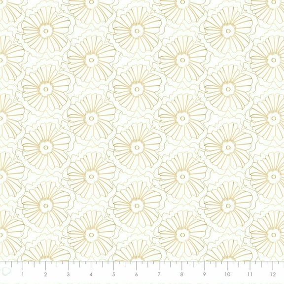 Up, Up, and Away Blossoms White and Gold 100% Cotton Fabric Sold by the Yard