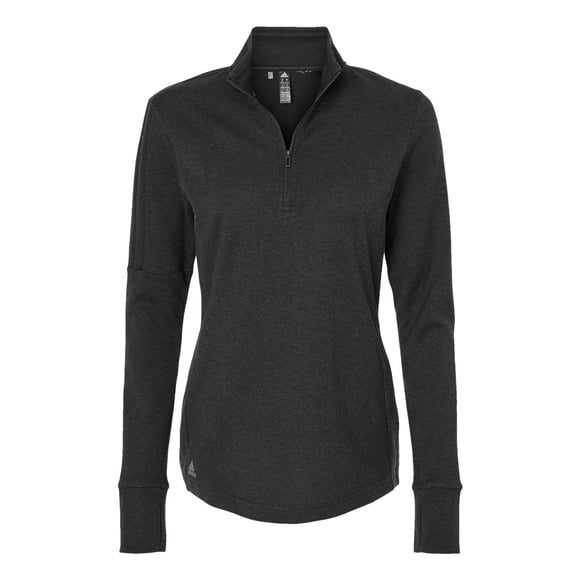 Adidas Womens 3-Stripes Quarter-Zip Sweater, L, Black Melange