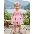 thumbnail image 5 of RUINIXCW Baby Girl First Birthday Cake Mesh Outfit 1st Birthday Summer Clothes One Years Old Pink Romper Dress Strawberry Bow Embroidery Ruffled Sleeve Tulle Tutu Dress Headband, 5 of 9