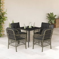 vidaXL 5 Piece Patio Dining Set with Cushions Gray Poly Rattan