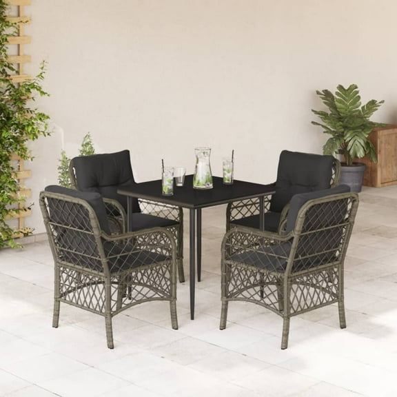 vidaXL 5 Piece Patio Dining Set with Cushions Gray Poly Rattan
