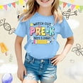 thumbnail image 2 of Tween Girls Short Sleeve Tops Casual Cartoon Print Shirts Crewneck Tees Kids Back School Daily Wear Clothing Sky Blue Size 10-11T, 2 of 4