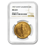 1907 $20 Saint-Gaudens Gold Double Eagle MS-63+ NGC
