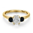 thumbnail image 3 of Gem Stone King 18K Yellow Gold Plated Silver DEF Lab Grown Diamond and Black Onyx Engagement Ring for Women | 0.96 Cttw | Oval 7X5MM | Gemstone April Birthstone | Size 9, 3 of 6