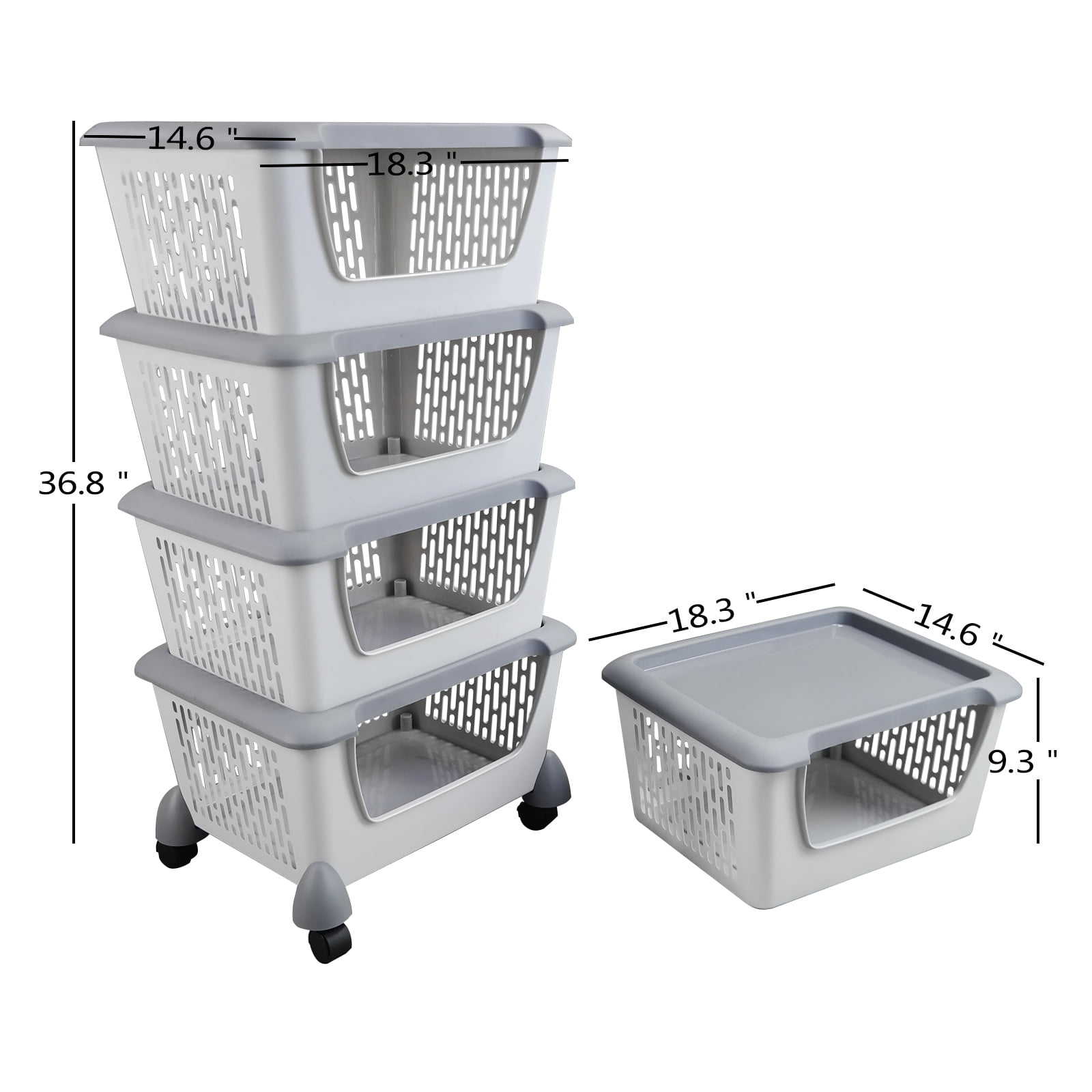 Yuright Plastic Stackable Storage Baskets, 4-Pack Laundry Basket Bin