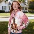 thumbnail image 3 of Chaqlin Cherry Blossom Classic Horse Kids Wolf Sweatshirt Quarter Zip Up Pullover Animal Print Top Howling Wolf Design Trendy Fall Clothes for Boys Girls Size 13-14, 3 of 7