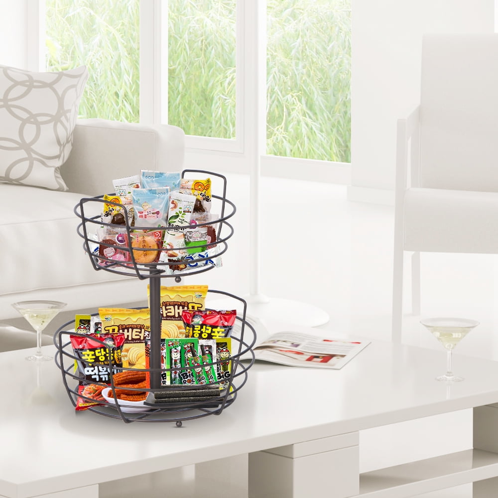 Fuleadture 2-Tier Countertop Fruit Baskets,Fruit Bowl With Banana Holder in Home for countertop