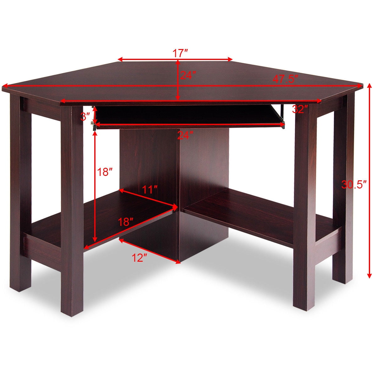 Costway Wooden Corner Desk With Drawer Computer Pc Table Study Office Room Brown Walmart Com Walmart Com
