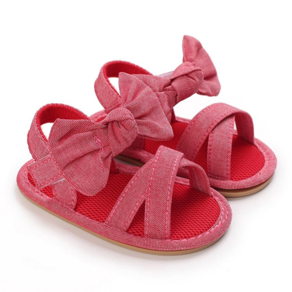 Newborn Infant Baby Girl Sandales Été Bow Soft Crib Chaussures Anti-Dérapant Prewalker 