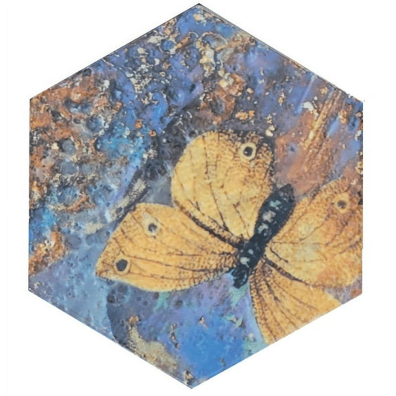 Butterfly Yellow Single Hexagon 6in x 7in Ceramic Tile 0.2154 Sq Ft per piece