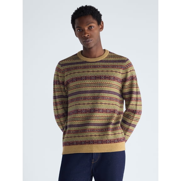 Free Assembly Men's Fair Isle Sweater with Long Sleeves, Midweight, Sizes XS-3XLT