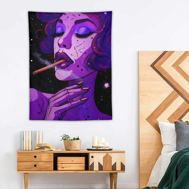 RUIYC Trippy Tapestry Hippie Tapestries Girl Wall Tapestry for Bedroom  Trippy Wall Decor Purple Tapestry Wall Hanging Smoking Tapestrys