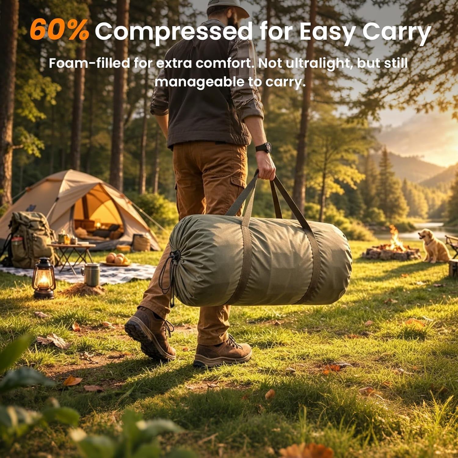 Lilypelle 4" Self Inflating Double Sleeping Pad for Camping,Built-in Pump Mattress for Backpacking, Traveling,4 Season Inflatable Sleeping Mat with High Support for Cot,Tent,Car
