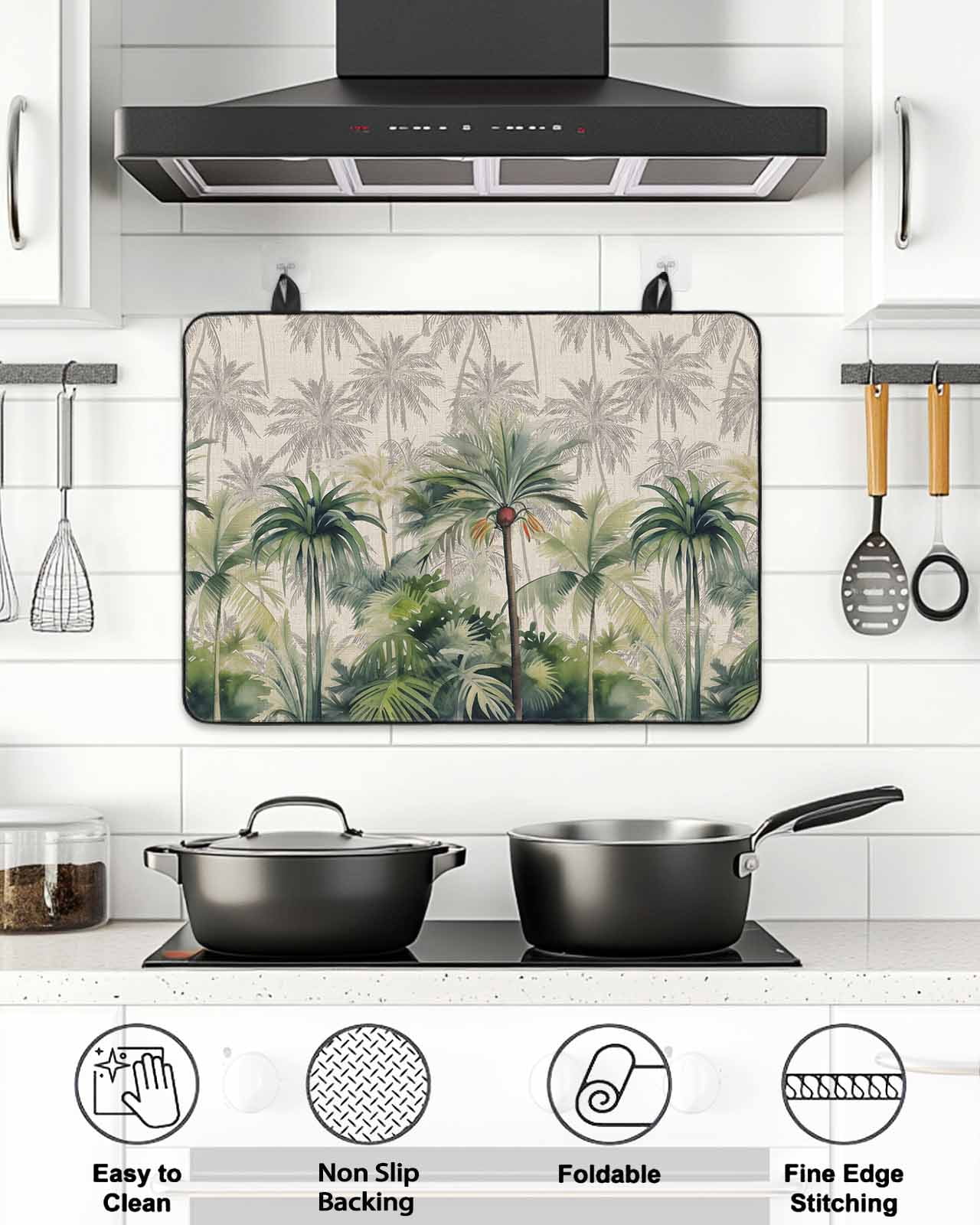 Stove Top Covers for Electric Stove, Summer Tropical Leaves Glass Stovetop Cover Protector, Green Palm Trees Botanical Induction Cooktop Protector Oven Mat for Kitchen Countertop 24"x21"