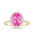thumbnail image 4 of Rosec Jewels Oval Cut Lab Created Pink Sapphire Ring with Diamond Halo for Women - AAAA Grade, 18K Yellow Gold, US 7.50, 4 of 8