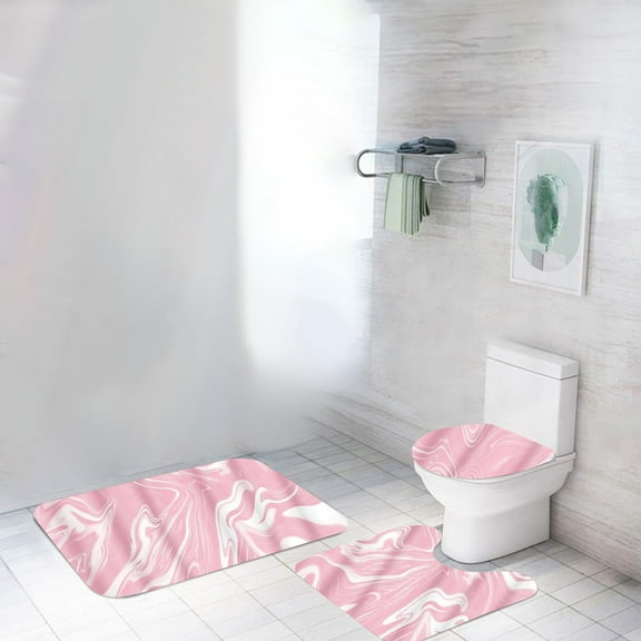 VOTRUDI Colorful Marble 3-Piece Bathroom Rug Set - Non-Slip Toilet Mat & U-Shaped Bath Mat with HD Printed Design,30x17in