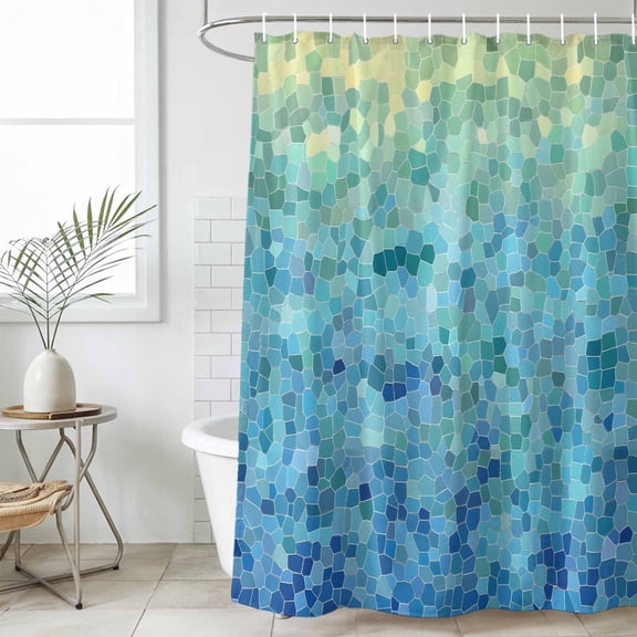 Turquoise Blue Teal Waterproof Fabric Shower Curtain,Chic Stained Glass Texture Aesthetic Waterproof Fabric Shower Curtain for Bathroom Bathtubs Shower Curtains with 12 Hooks Extra Long 72x96