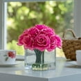 thumbnail image 2 of 16 Heads Silk Rose Flowers in Glass Vase with Faux Water, 2 of 5