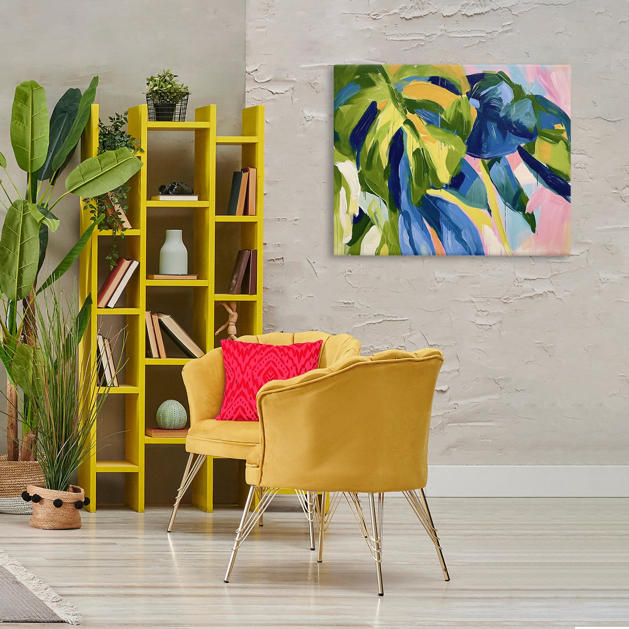 Stupell Industries Tropical Leaves Layered Botanical & Floral Painting Gallery Wrapped Canvas Art Print Wall Art, 40 x 30