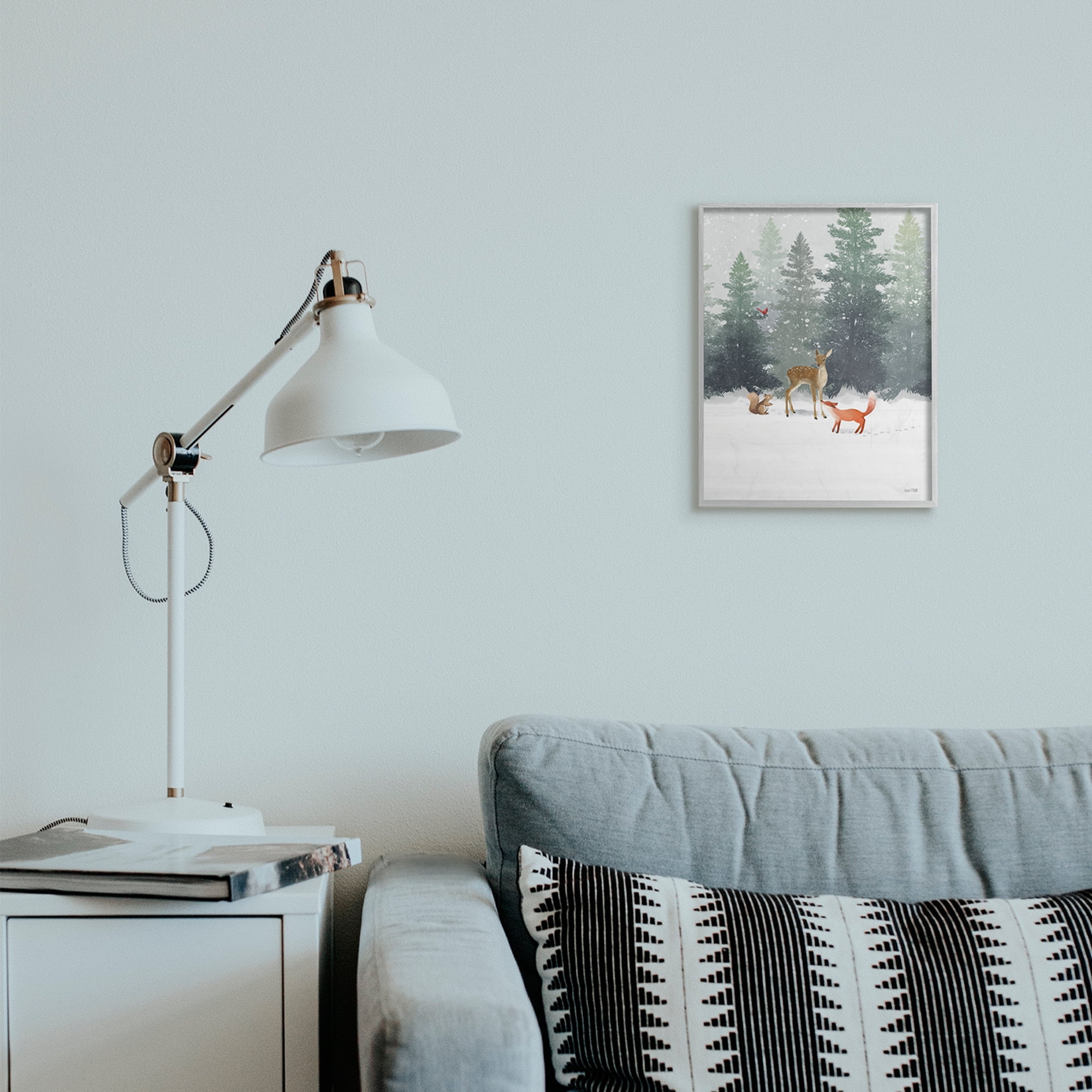 Stupell Industries Winter Season Forest Animals Fox Deer Squirrel Gray Framed Design by House Fenway