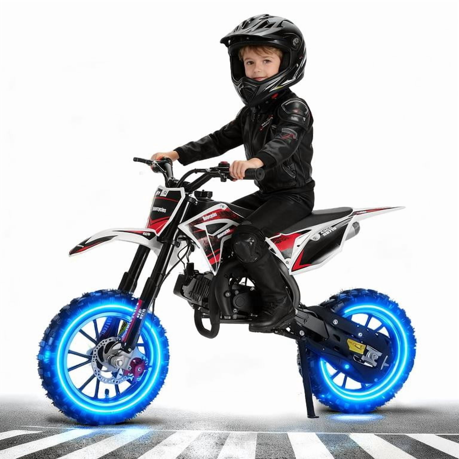 Korogimeeet Black 49cc 2-Stroke Gas Mini Dirt Bike, Upgraded Rear Fork Spacer Reduces Chain Drop, Disc Brakes, 10 Inch Tires, 40KM/H, 150kg Load, 47 x 28 Inch