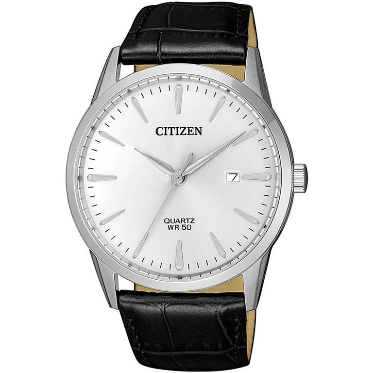 Citizen BI5000 10A Men s Silver Tone Dial Calf Leather Strap Watch