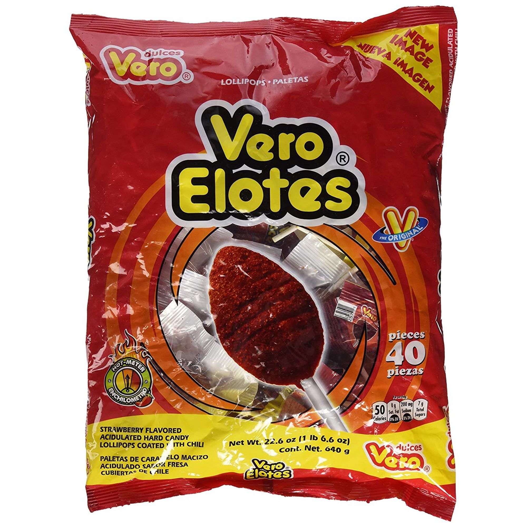 Vero Elotes Chili Strawberry Paletas Lollipops, Mexican Candy 40 Ct