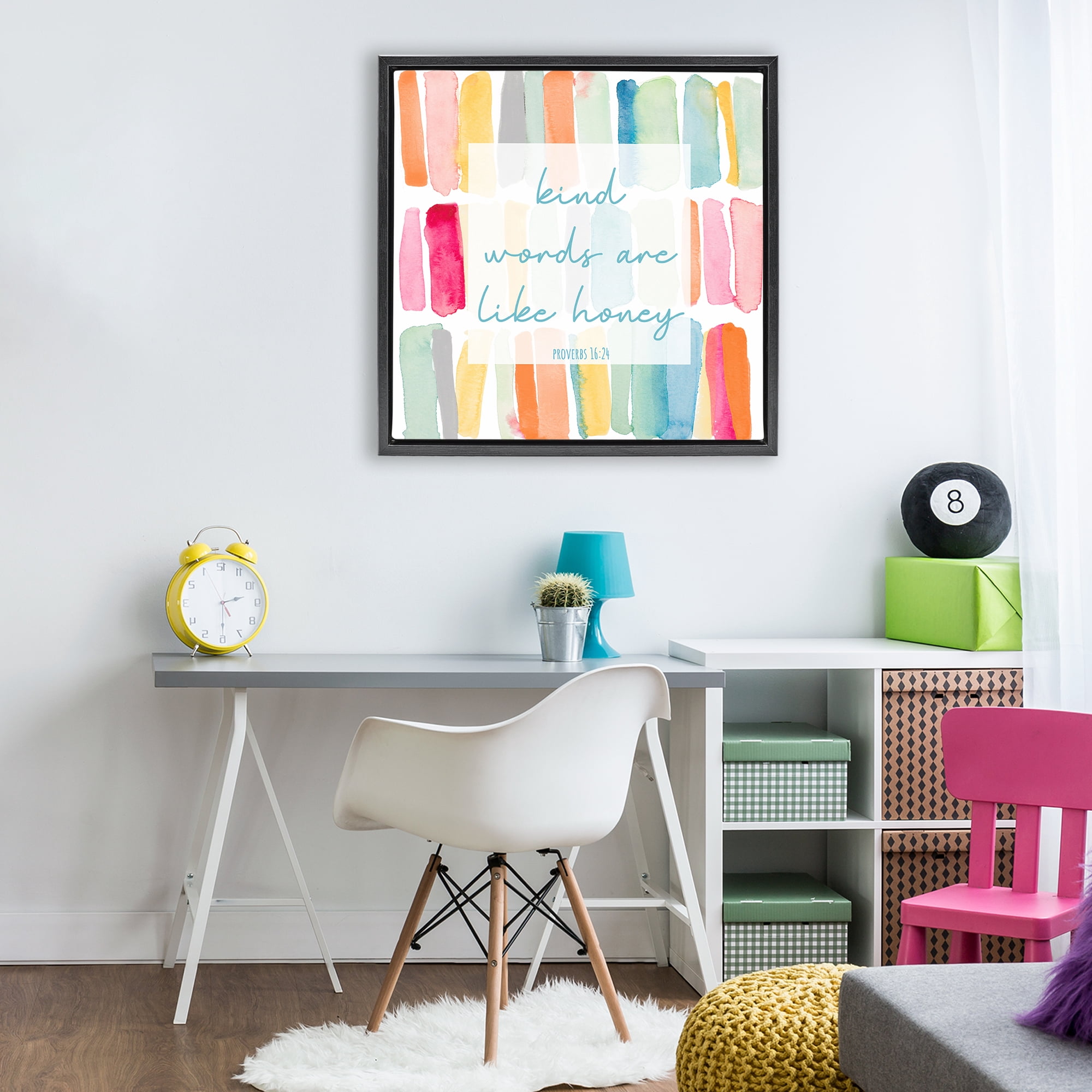 Stupell Industries Kind Words Are Like Honey Black Framed Floater Canvas Wall Art, design by Lanie Loreth