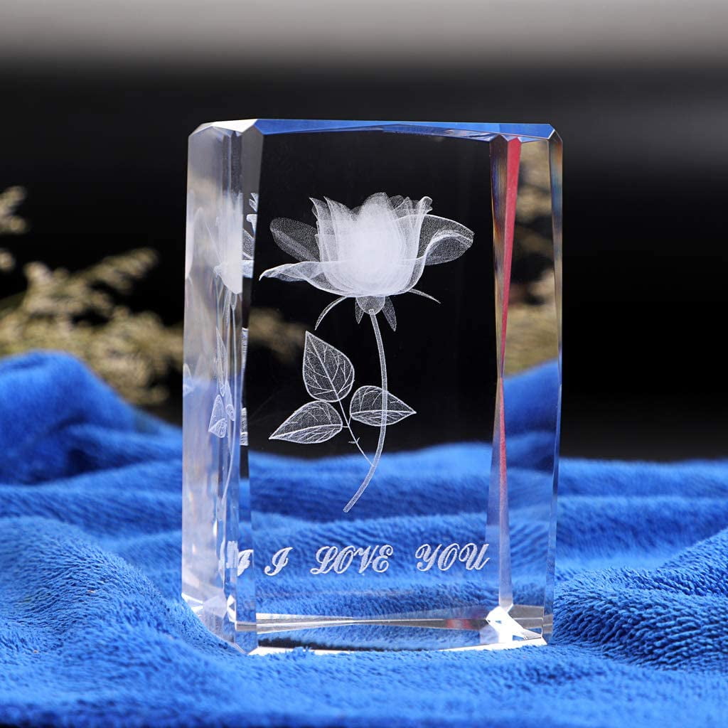 3D Crystal Cut Flower with Base Figurines Glass Wedding Table Decor Paperweights 