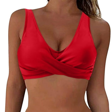 OJSFQUFP Swim Suit Women Red Swimsuit Tops for Women Lace up Swimwear Tops Underwire Full Coverage Bikini Top Push up Swim Crop Top Tie Back Bathing Suit Tops XXL