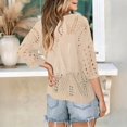 thumbnail image 5 of Womens Summer Tops Hollow Out Beach Crochet Cover Ups Off Shoulder 3/4 Sleeve Pullover Casual Sweater Shirts for Vacation, 5 of 5
