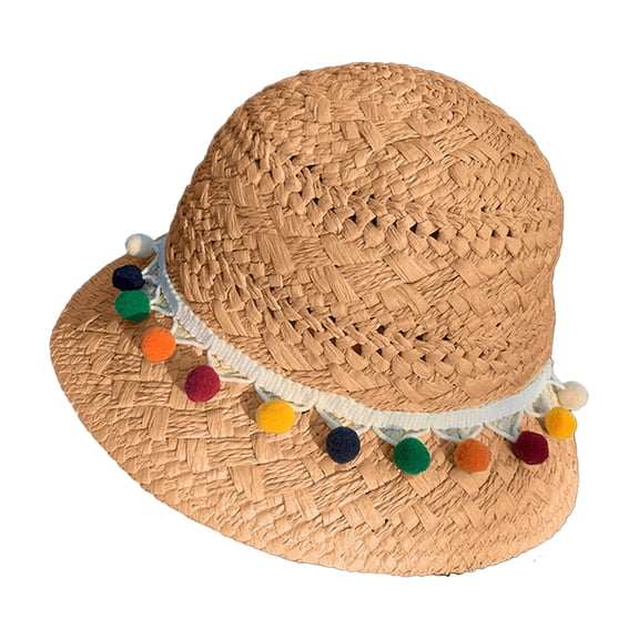 50-54cm hat circumference, small head circumference, straw hat, women's sunscreen hat, beach hat, colorful ball straw woven hatorange