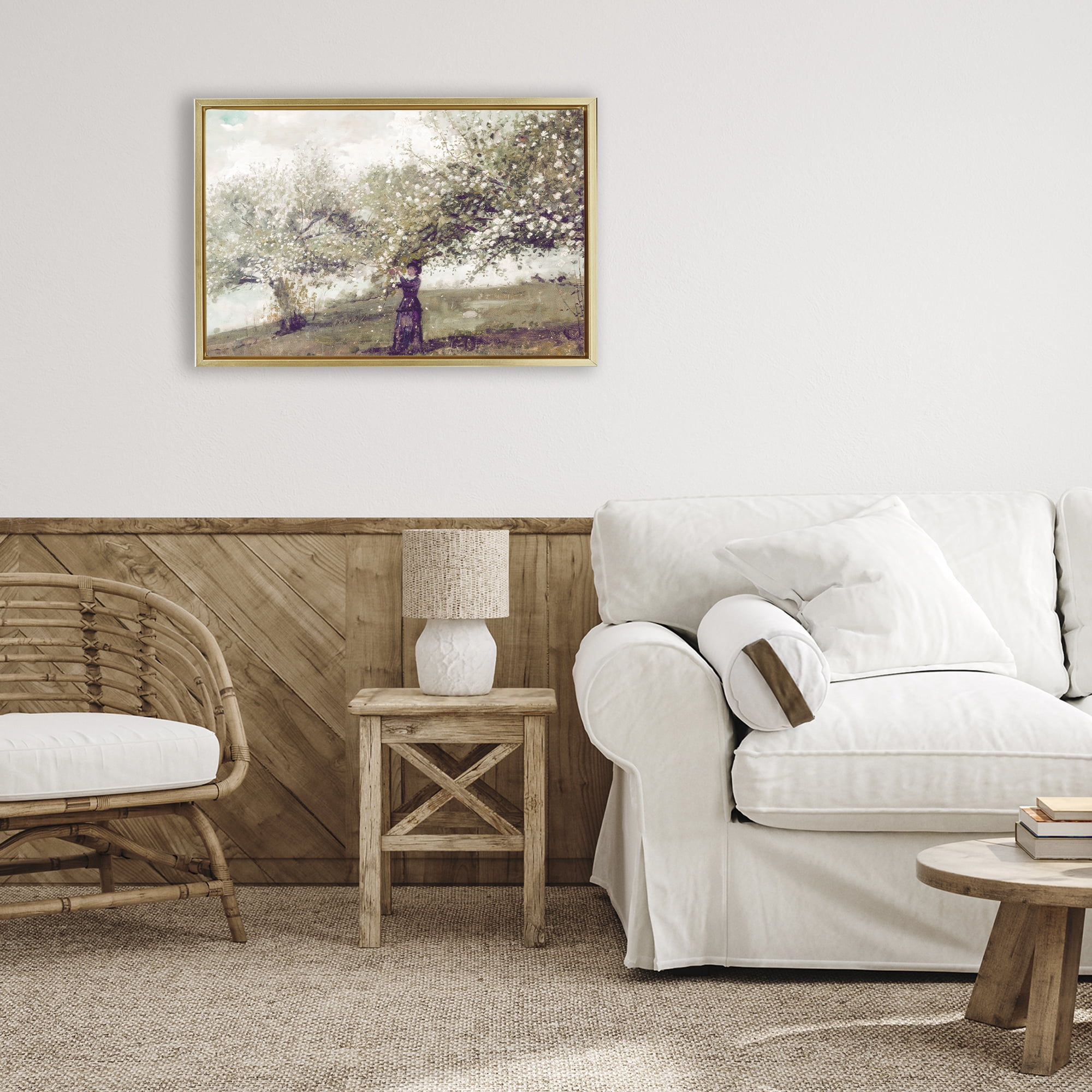 Stupell Industries Vintage Gathering Spring Blossoms Gold Framed Floater Canvas Wall Art, design by Leah Straatsma