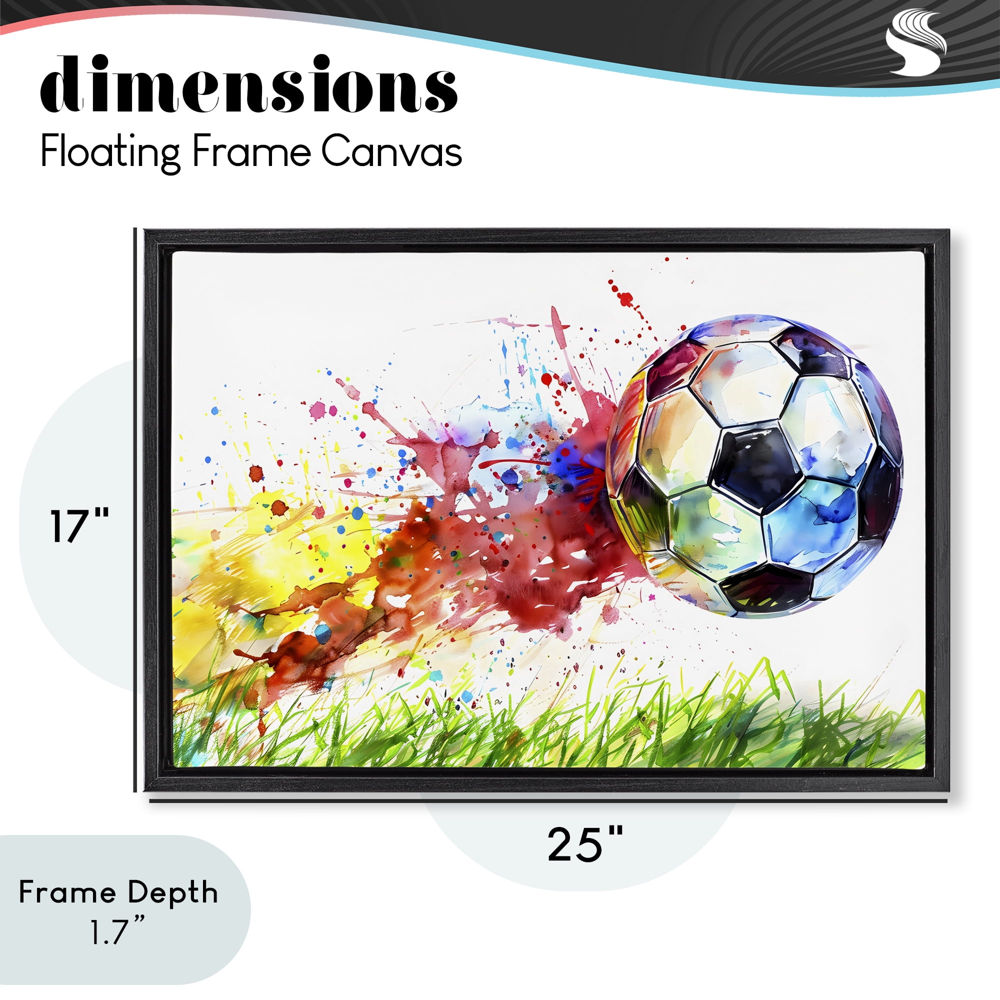 Stupell Industries Watercolor Soccer Ball in Motion Black Framed Floater Canvas Wall Art, design by Creative Studio